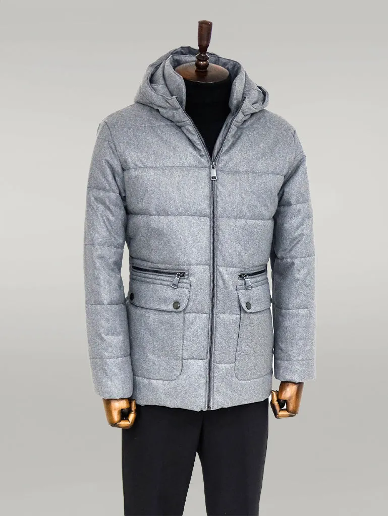 Slim Fit Hooded Grey Men Coat - Wessi