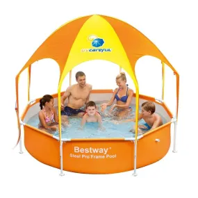 Splash-in-Shade original 8 foot by 20 inch kiddie pool with shade lid; above ground spray pool toddler swimming pool for wading includes UV Sun shade pool canopy